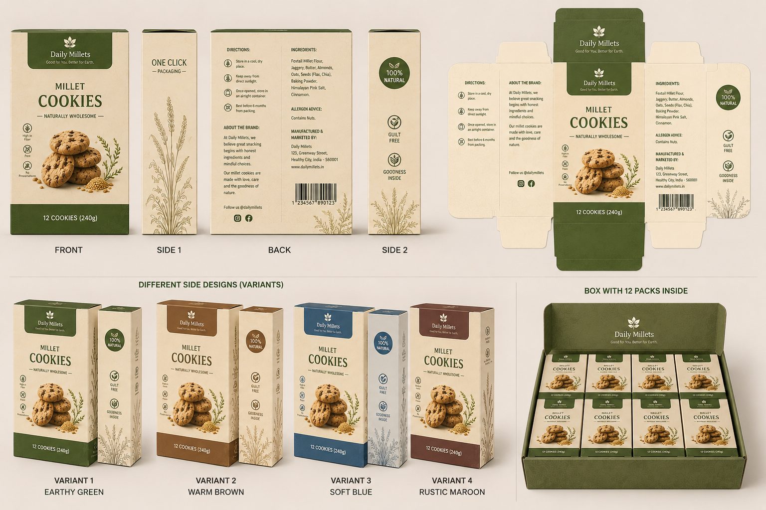 Daily Millets cookie packaging showcase